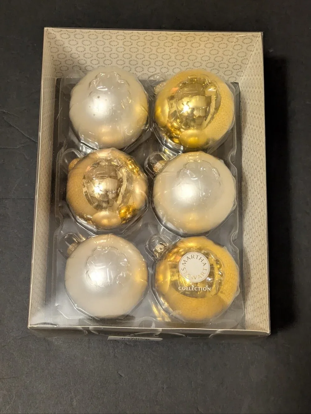 Martha Stewart Holiday Glass Ornament Set Gold Pearl White Set of 12